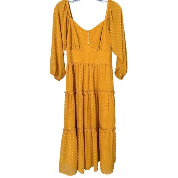 J. Crew Marigold Tiered  Maxi Dress Womens 2 Long Sleeve Swiss Dot Fairy Peasant - Picture 1 of 7